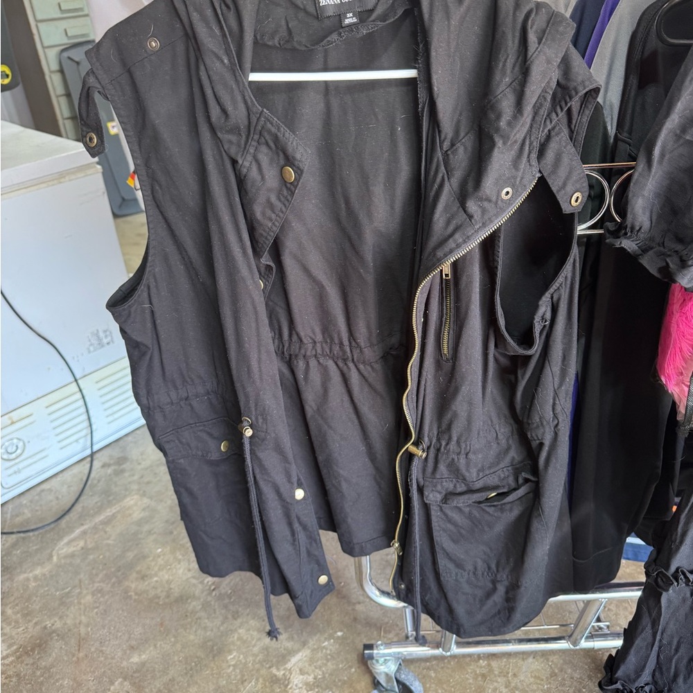 Black Hooded Vest with Gold Accents